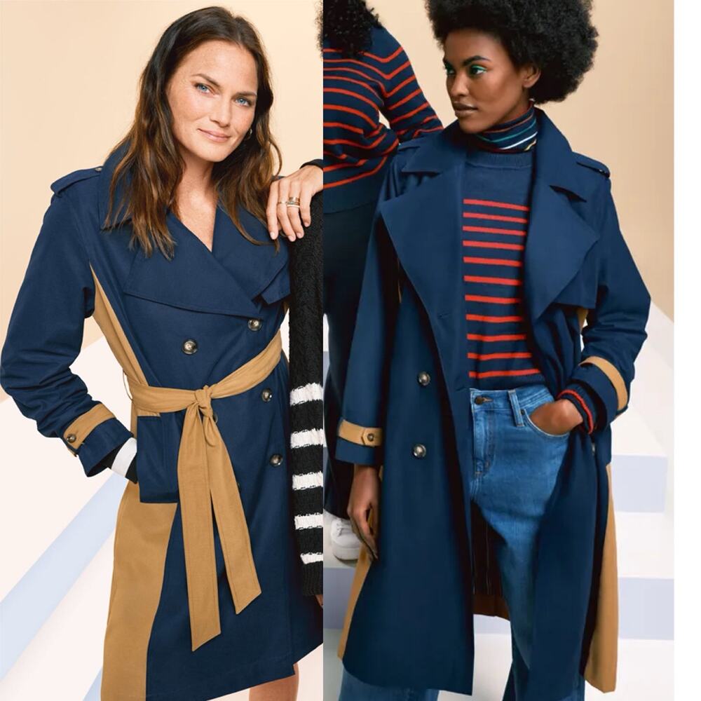 3X 🔖 LA LIGNE x Target Women's Side Stripe Trench Coat Navy Tan